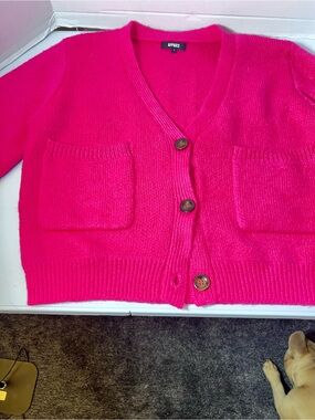 Apparis Neon Pink V-Neck Button Front Pocket Cardigan